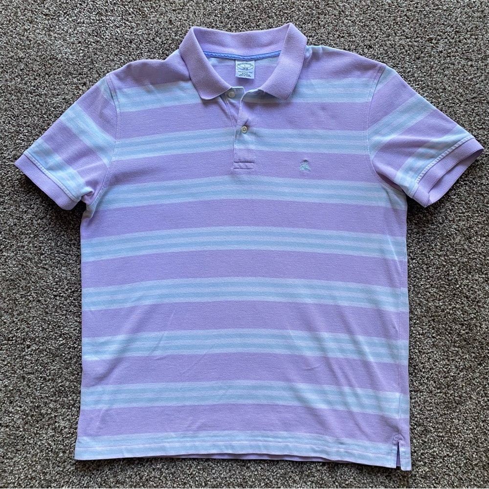 Brooks Brothers Slim Fit Men's Striped Large Performance Polo Purple & Green